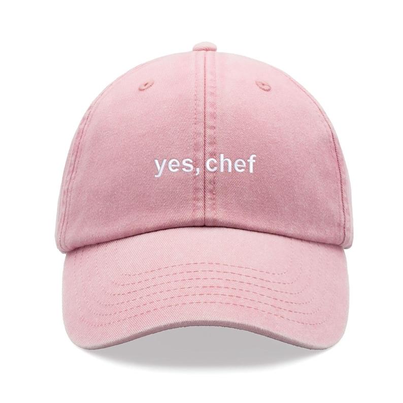 

1pc yes, Chef Printing Baseball Cap Vintage Washed Unisex Dad Hat Low Profile Adjustable Fade Outdoor Summer Holiday Daliywear Adjustable рожевий