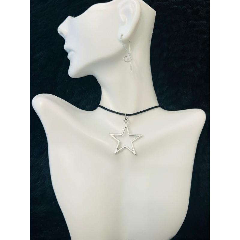 Y2K Star Pendant Necklace Wax Chain Choker Necklace for Men Women Fashionable Hollow Star Pendant Necklace Jewelry Gift