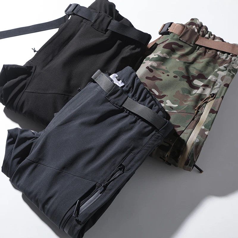 Windproof and Rainproof Fleece-Lined Straight-Leg Pants for Autumn and Winter, Suitable for Hiking, Trekking, Tactical Workwear, and Casual Wear