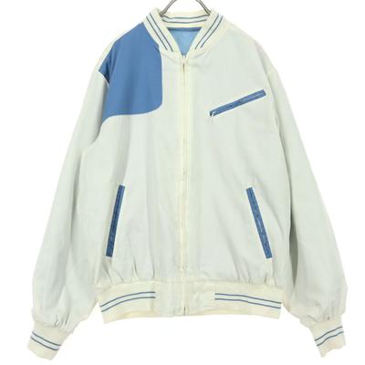 EXPEDITIONS Anos 90 Antigo Manga Longa Reversível Branco com Zíper Blusão M Azul Claro Masculino Usado