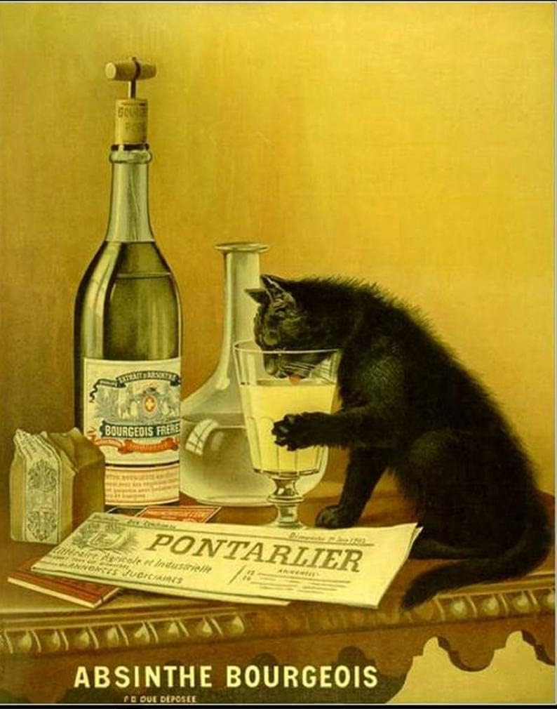f1Eeypy Retro Vintage Absinthe Advert Black Cat French Retro Vintage Decor Metal Tin Sign Vintage Metal Signs Tin Plaques Wall 20x30cm（7.8x11.8inch）