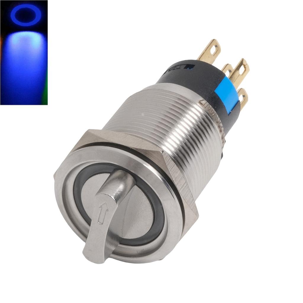 19mm Rotary Switch Latching 2 Positions 3-6V Metal Push Button Switch With LED 304 Stainless Steel Material
