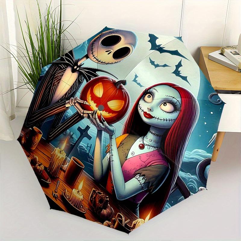 

1 Auto Open Jack Skellington, Sally Themed Colorful 8-rib Portable Umbrella for Men and Women, A Compact Commuting Companion Suitable for Da