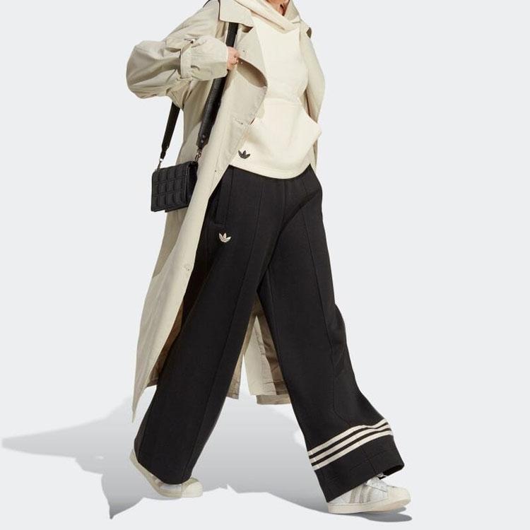 Adidas Pantaloni lați cu talie elastică Originals Trefoil Pantaloni femei negru IB7307