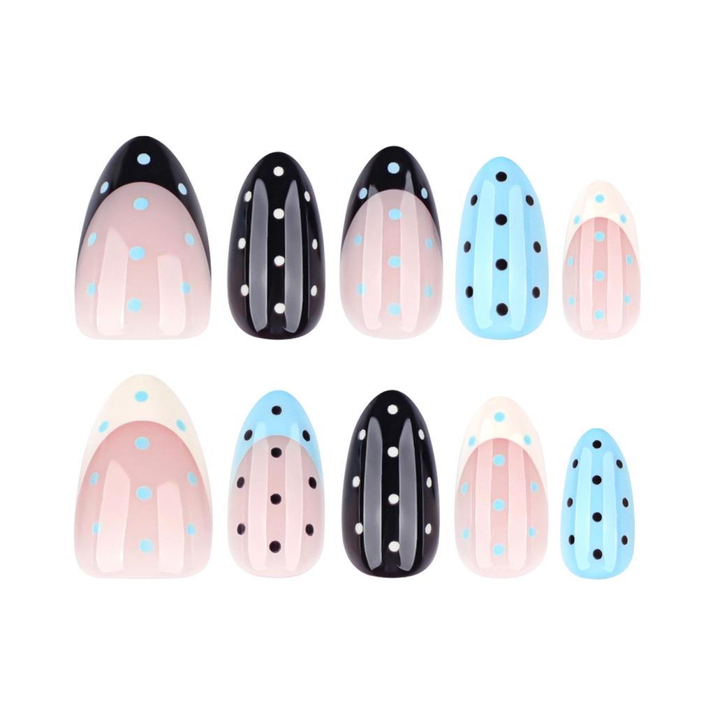Polka Dot Almond False Nail Tips - European and American Style