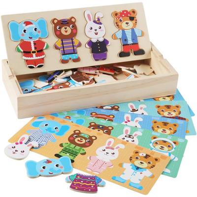 Scatola Puzzle Famiglia di Orsi Jigsaw in Legno Orso Cambia Vestiti Montessori Educazione Primaria per Bambini Gioco di Vestire in Legno Giocattoli per Bambini Regalo