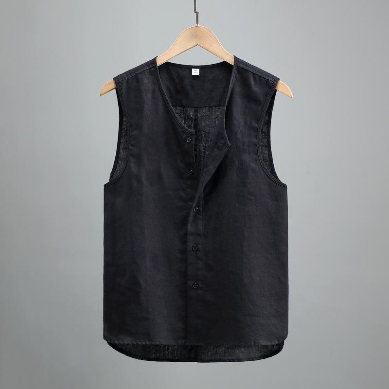 

Men s Sleeveless Washed Linen Vest - Retro, Breathable, and Lightweight In Solid Summer Colors M