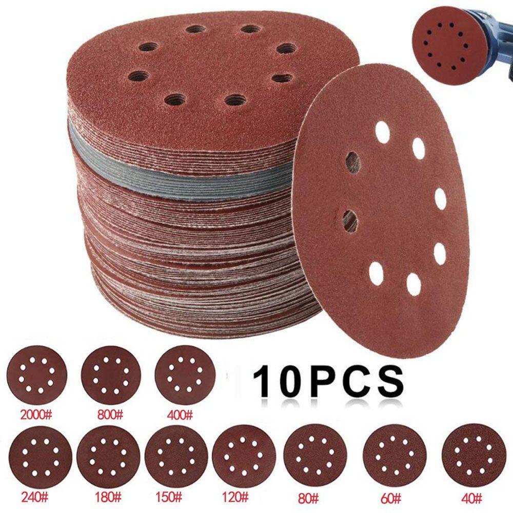 100PCS 5 Inch 8 Hole Red Sanding Disc Flap Sandpaper Velour Dry Polishing Self Adhesive Backing Grit Polish Pad