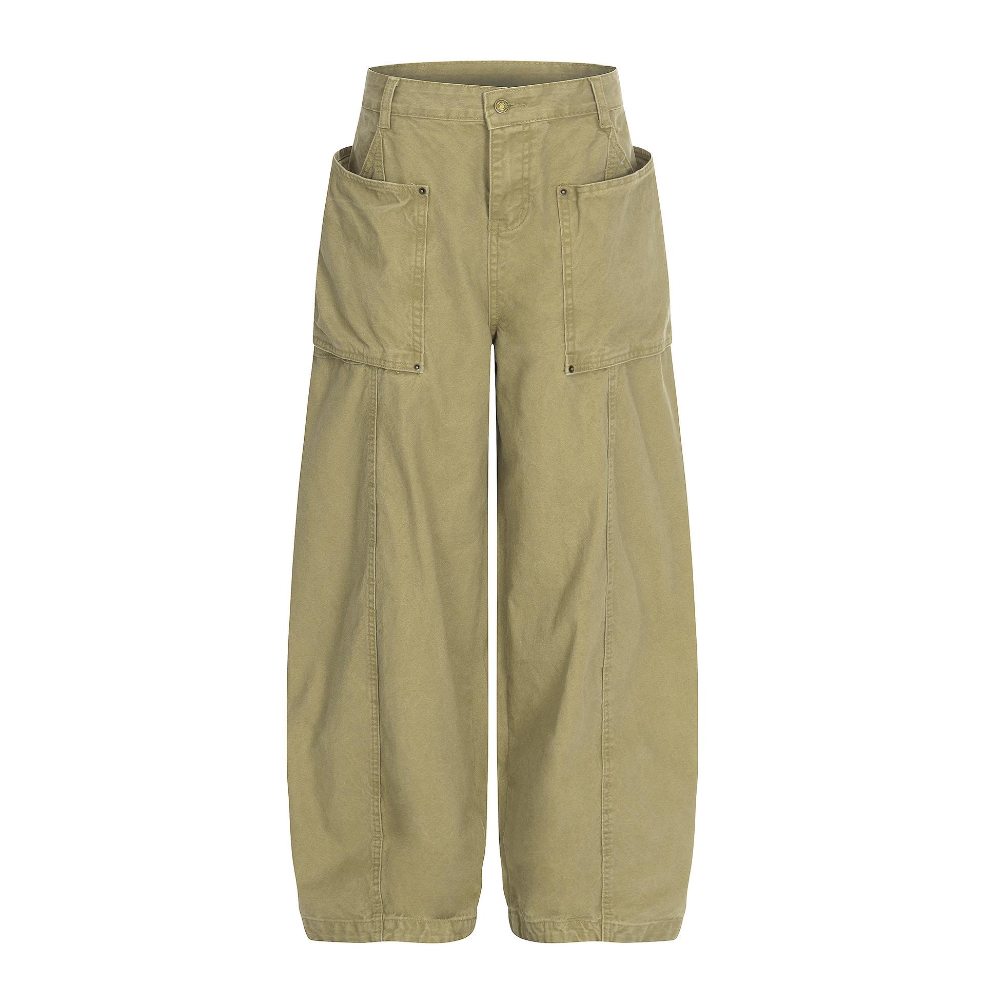 

Unisex Retro Washed Multi-Pocket Cargo Pants - Loose, Straight-Leg, Casual Style Medium хаки