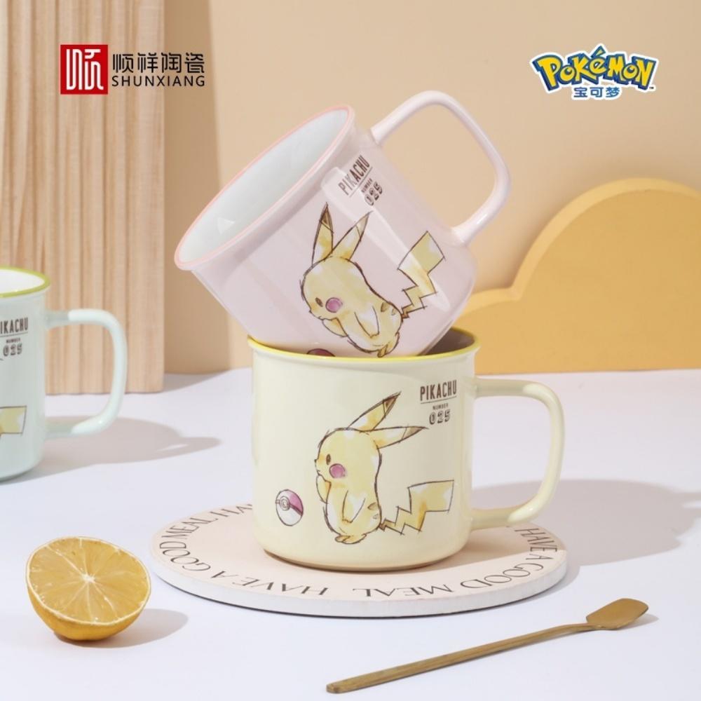 SHUNXIANG Pokémon Lizenzierte Pikachu Keramiktassen Kawaii Muster Frühstück Milchbecher Kinder Kaffeetassen Trinkgeschirr Geschenk