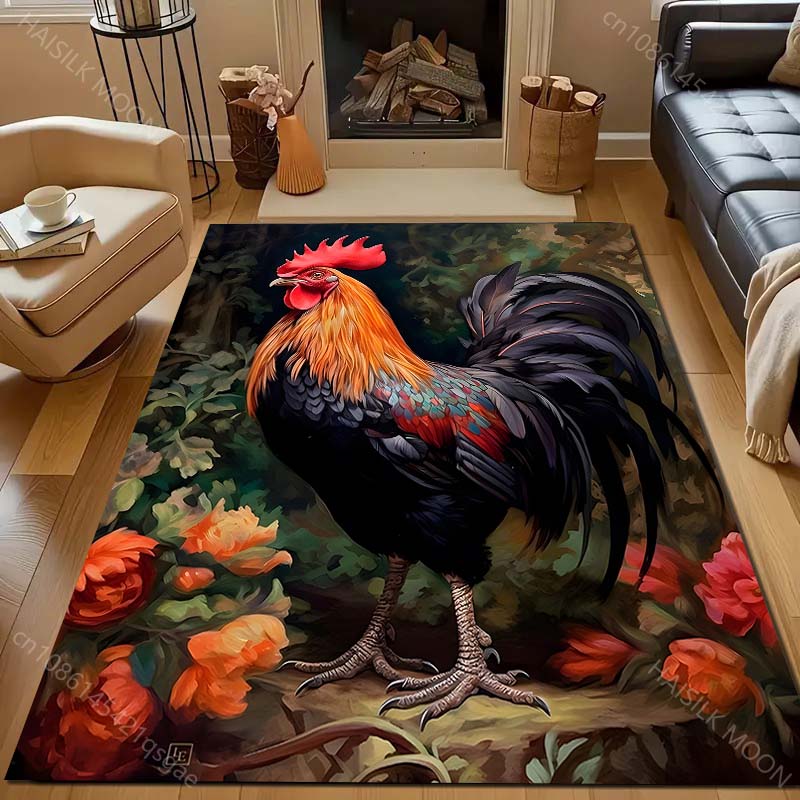 Beautiful Big Cock Flowers Print Carpet for Living Room Bedroom Sofa Doormat Decor Area Rugged Non-slip Floor Mat Large Size