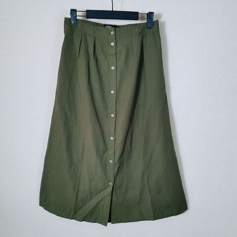 

Export Export Fashion Original Cotton and Linen Elastic Band Waist Front Row Open Buckle High Waist Skirt Female Mid Length Long Length A- line Skirt Green XS