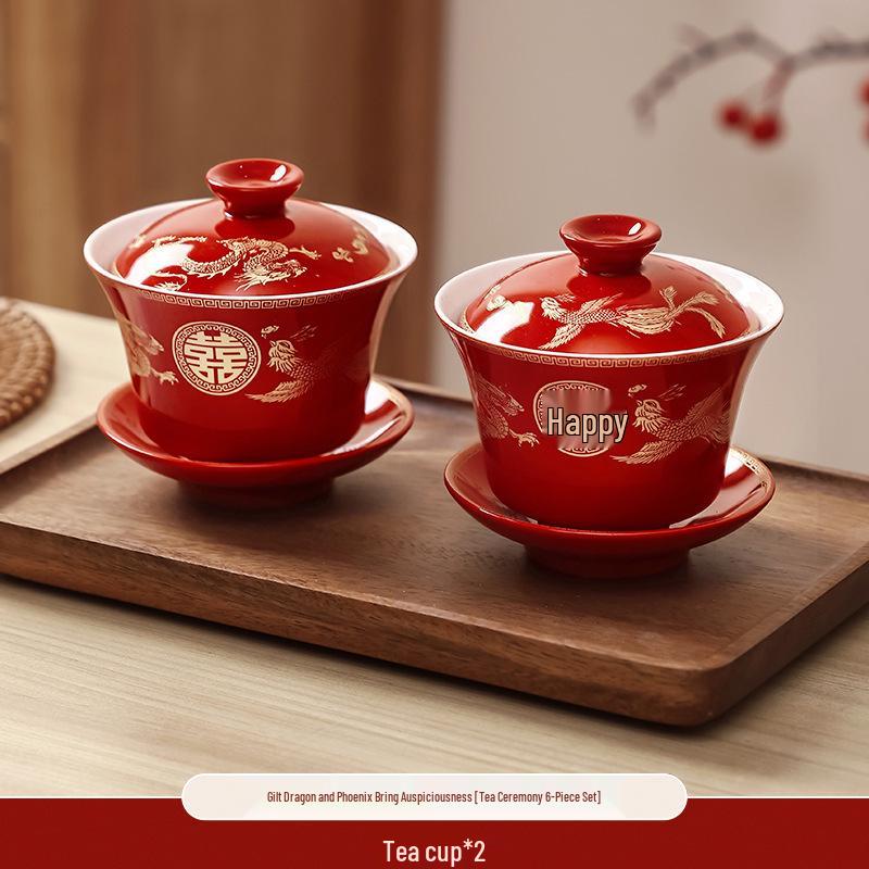 Red Wedding Tea Cups & Chopstick Set: A Perfect Bowl Set for Tea Toasting and Dowry.