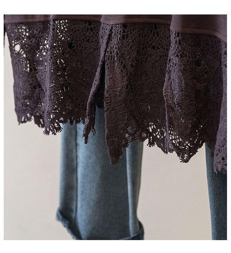 Plus Size German Velvet Lace Long Sleeve High Neck Top - Women's Slimming Autumn Winter Outerwear Shirt