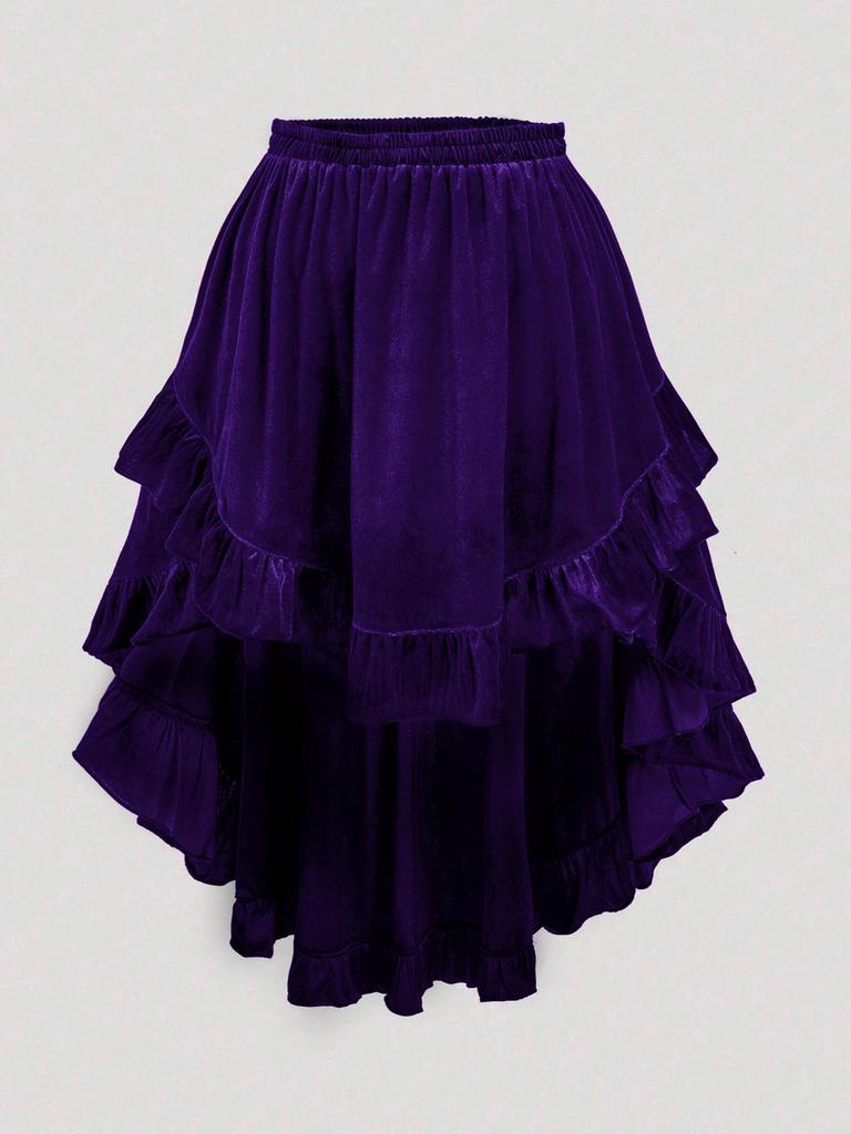 Jupe Rétro Volants Velours Doré Grande Taille Automne/Hiver 2025 - Style Européen & Américain pour Femmes