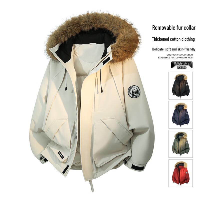 MEDE Men s Winter Faux Fur Hooded Workwear Padded Jacket S