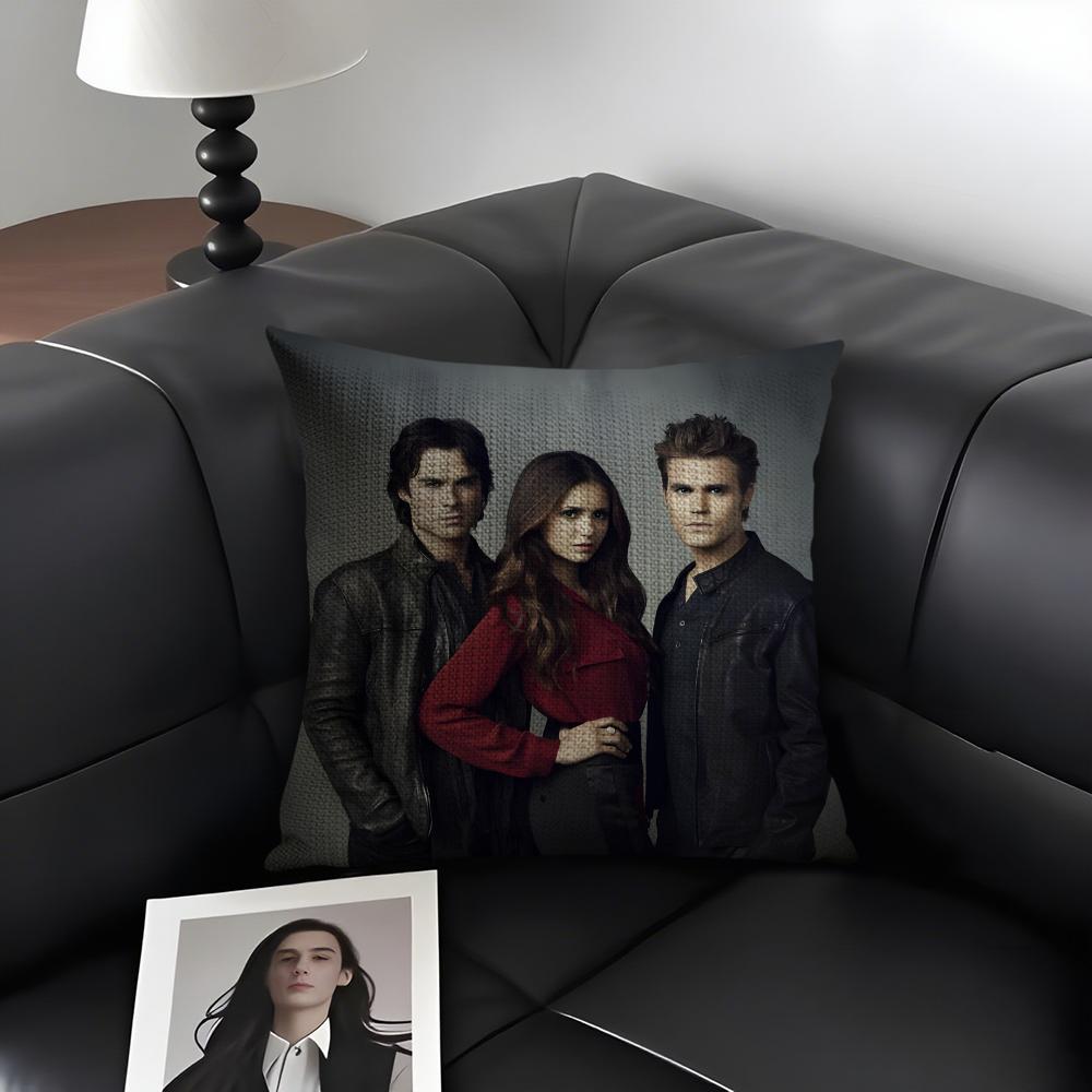 Чехол на подушку V-Vampire D-Diaries Натуральный Лен Органическая Ткань Двусторонний Принт Диван Домашний Декор Подарок Наволочка Peach skin 18*18(CM)-1Pcs