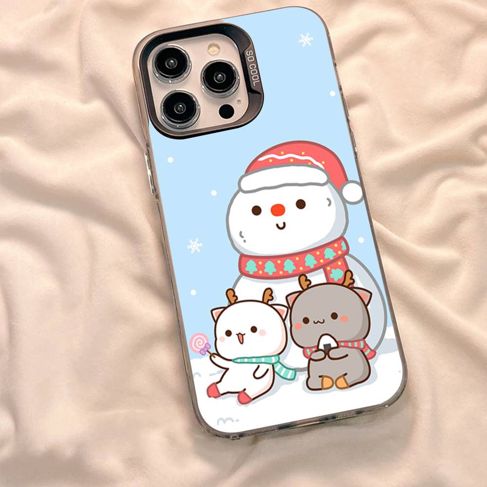 Cartoon Cute Cats Phone Case For iPhone 17 16 15 14 11 12 13 Pro Max Plus Pro Colored Silver Cover