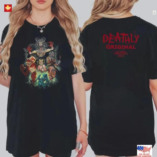 Хэллоуинские Ночи Ужасов 2025 Оригинальный Дом Двусторонняя Футболка, Хэллоуинский Подарок Унисекс Футболка XXL