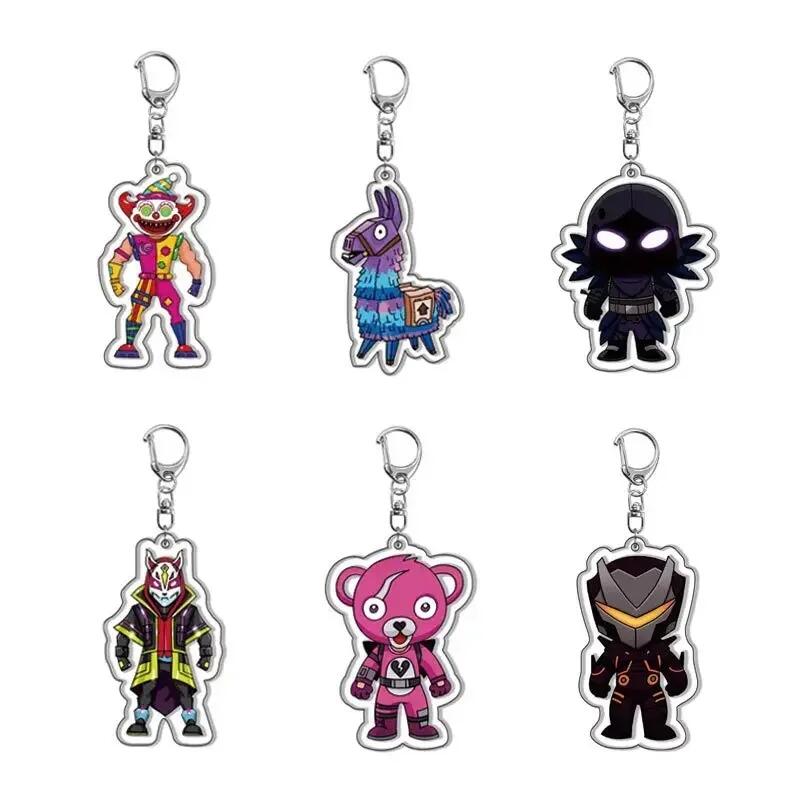 

6Pcs Fortnite Popular Animation Design Game Acrylic Double-sided Key Ring Bagpack Decoration Accessories Neutral Party presents
