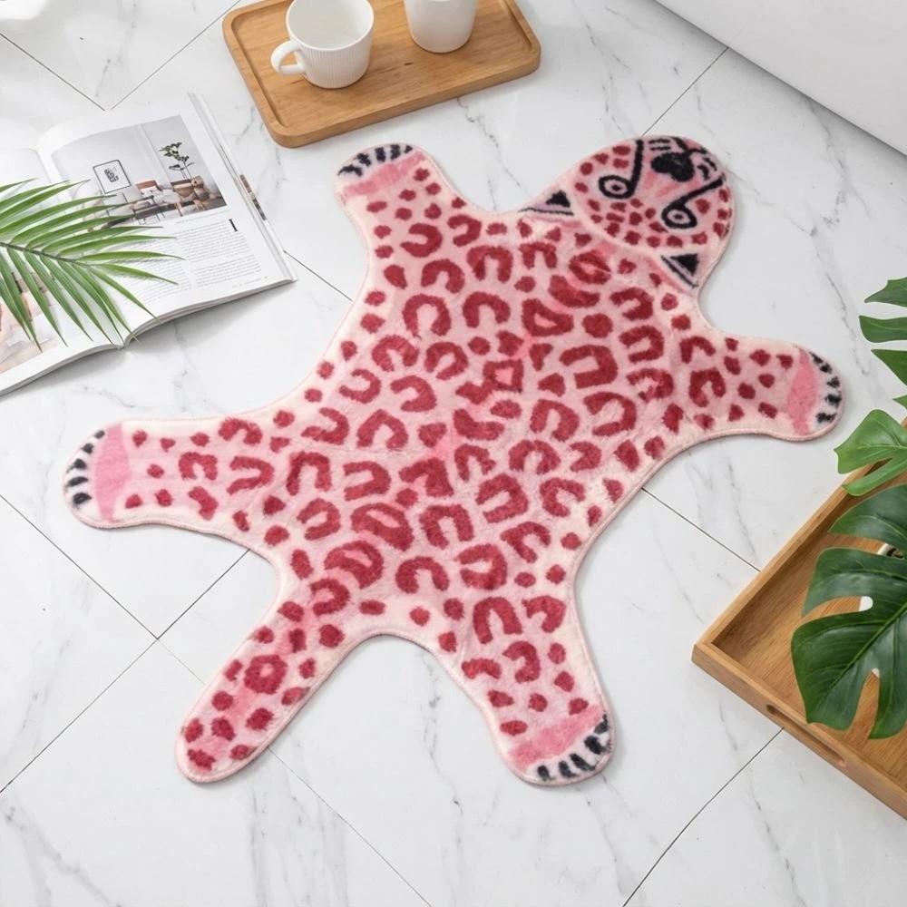 Cartoon Pink Tiger Carpet Striped Leopard Pattern Tiger-shaped Doormat Absorbent Wear-resistant Bedroom Floor Mat Home Decor