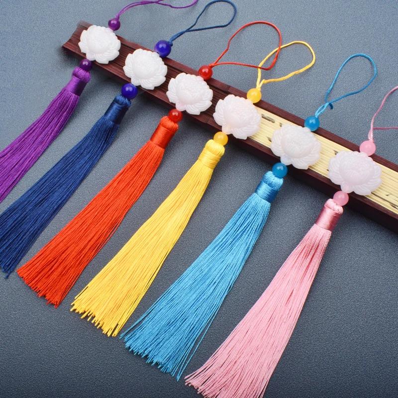 1 Pcs White jade lotus Fringe Trim Bookmark Silk Tassels Pendant DIY Sewing Curtains Accessories Clothes Bag Craft Supplies