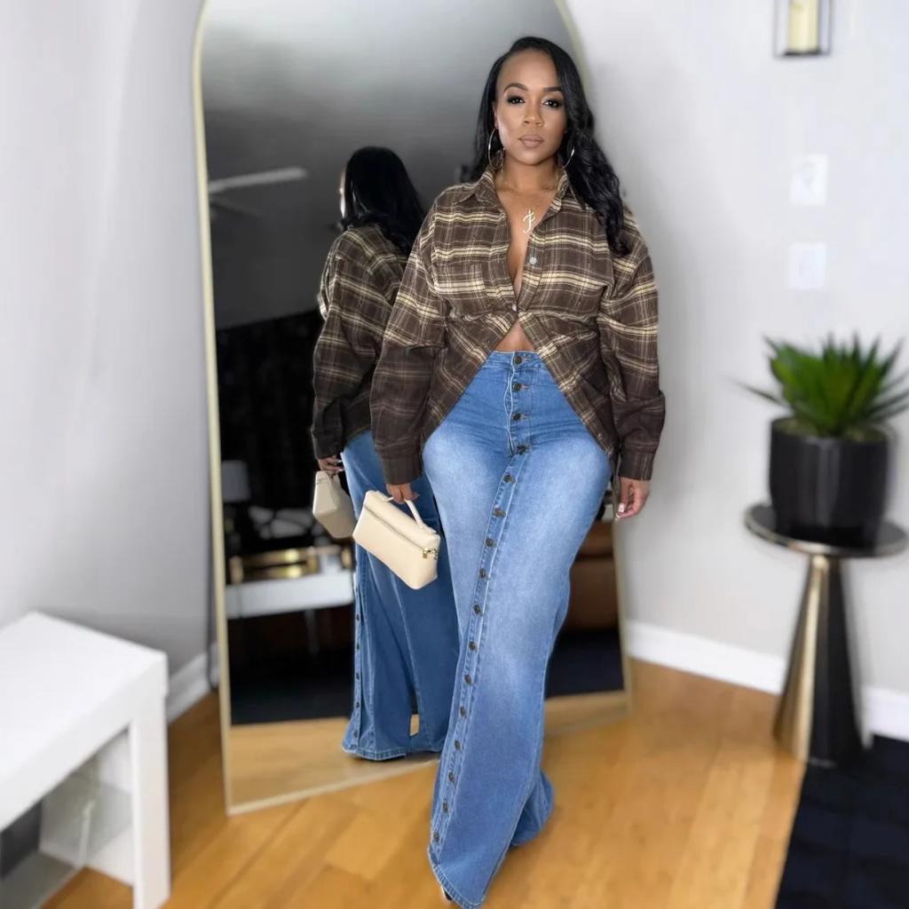VIONA Multi Button Women's Jeans Wide Leg High Waist Blue Denim Trousers Casual Elegant Streetwear Fashion Jeans