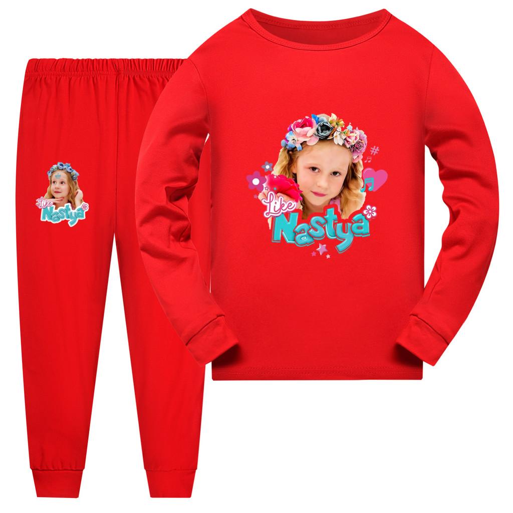 5556 Filles Enfants Nastya Imprimé Manches Longues Haut Pantalon Pyjama Vêtements de Nuit Ensembles de Sommeil
