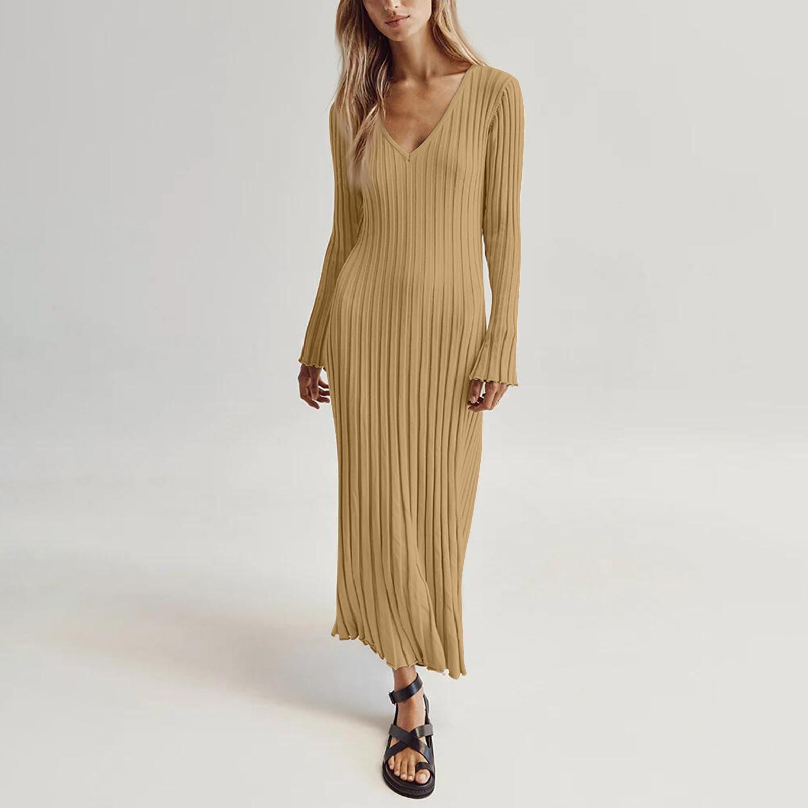 Женское модное повседневное утягивающее однотонное плиссированное платье с v-образным — фото 10