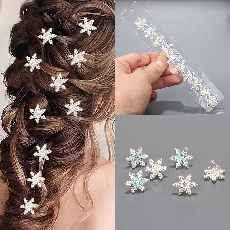 European and American Style Snowflake Rhinestone Hair Clips for Adults and Children, Mini Hair Clips for Braided Hairstyles, Bridal Side Hair Clips