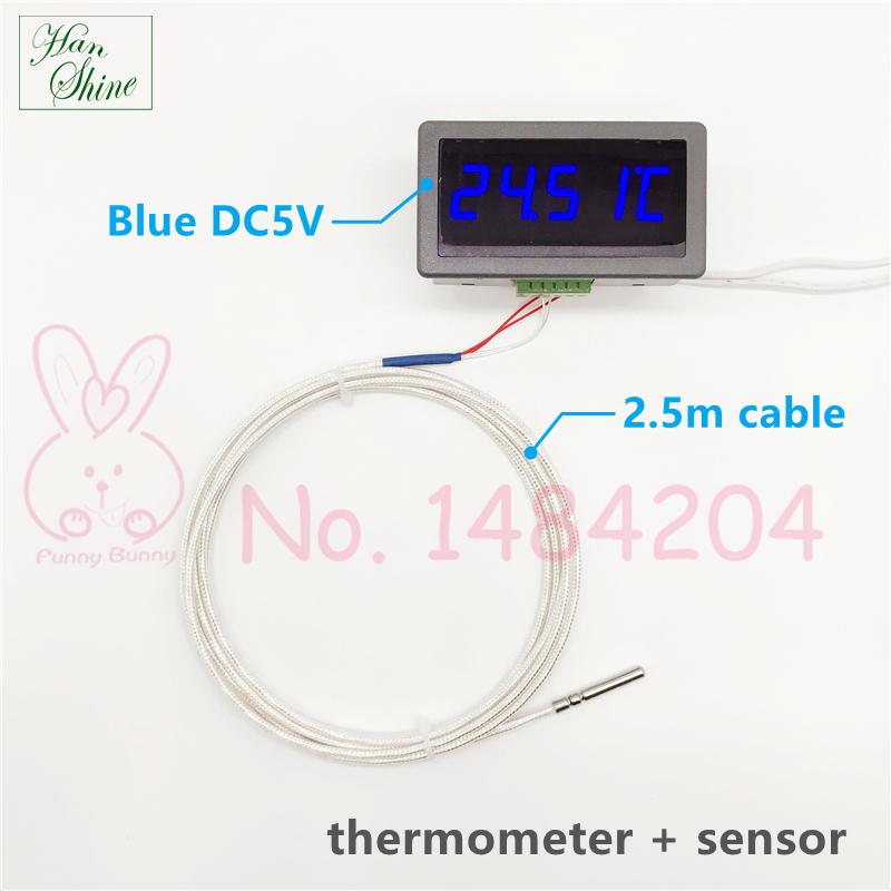 Digital Thermometer DC12V 24V / 5V Red Blue LED Temperature Display Indicator 5135T, Optional: Pt100 RTD Sensor Class A 4 Wire
