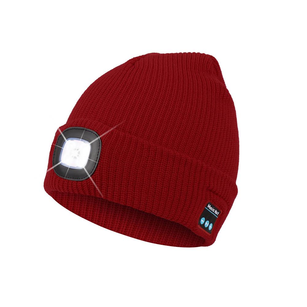 Outdoor Usb Rechargeable Bluetooth Knitted Beanie Hat With Music And Light Features For Winter Comfort