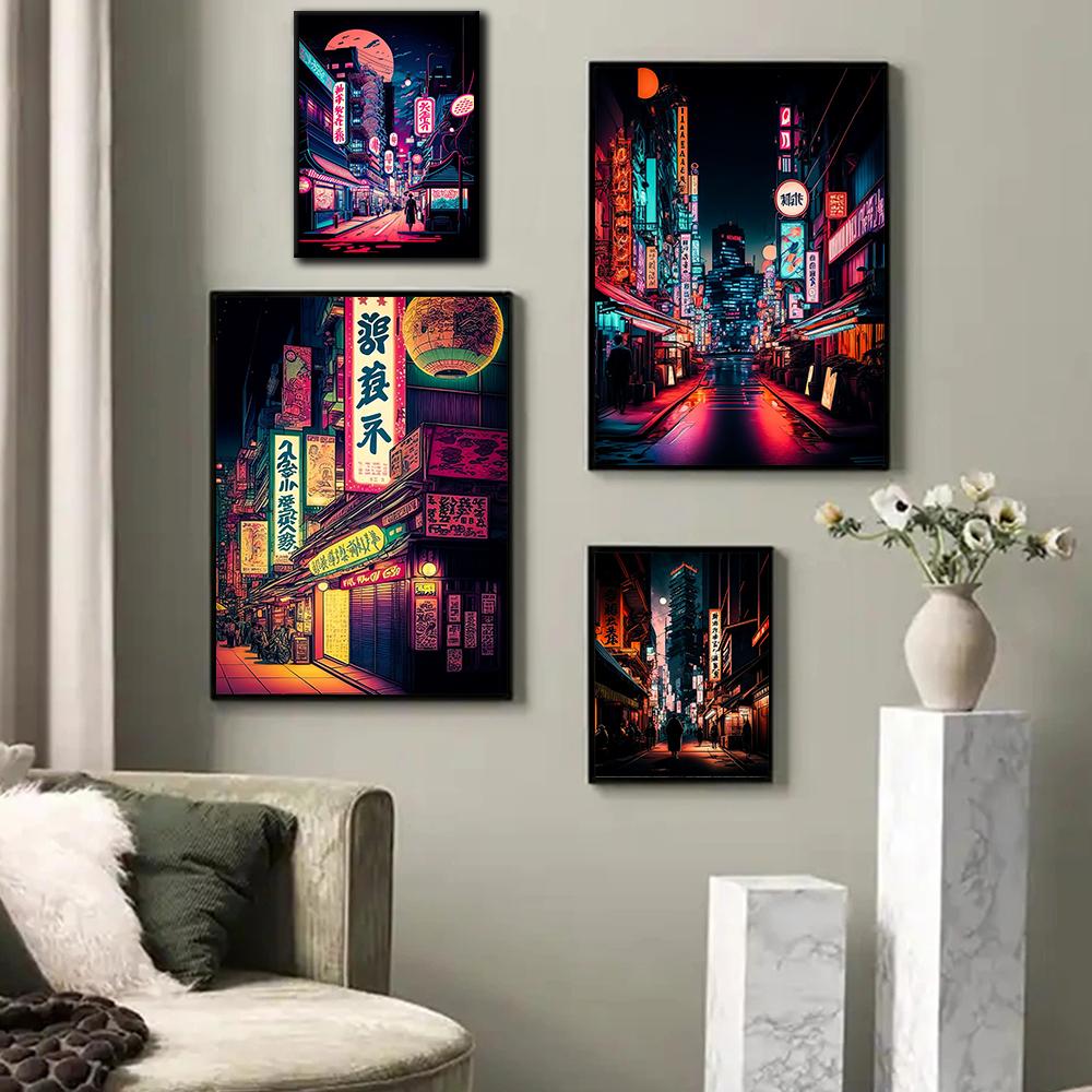 Pop Neon Vaporwave Japan Tokyo City Night Street Scenery Posters Abstract Wall Art Canvas Painting Print Room Home Decor Cuadros
