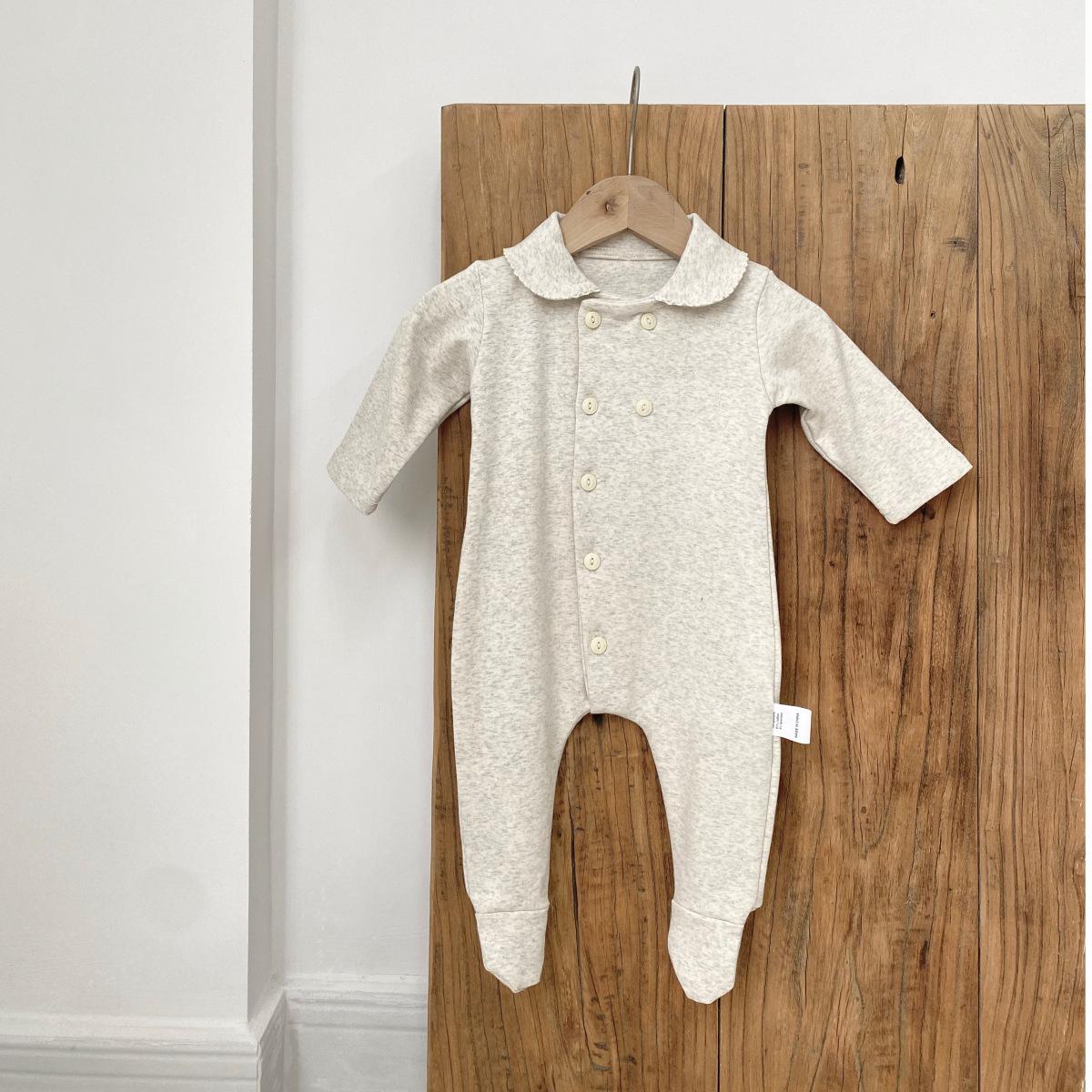 

A-Class Autumn 2025 Newborn Long Sleeve Footed Romper with Small Lapel 90 cm серый