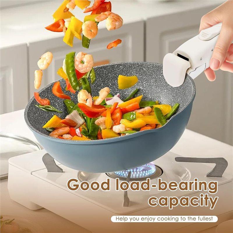 AT19-Nonslip Detachable Handle Cookware Set, Heat Resistant Pan Handle Featuring Hanging Hole And Anti-Scalding Clips