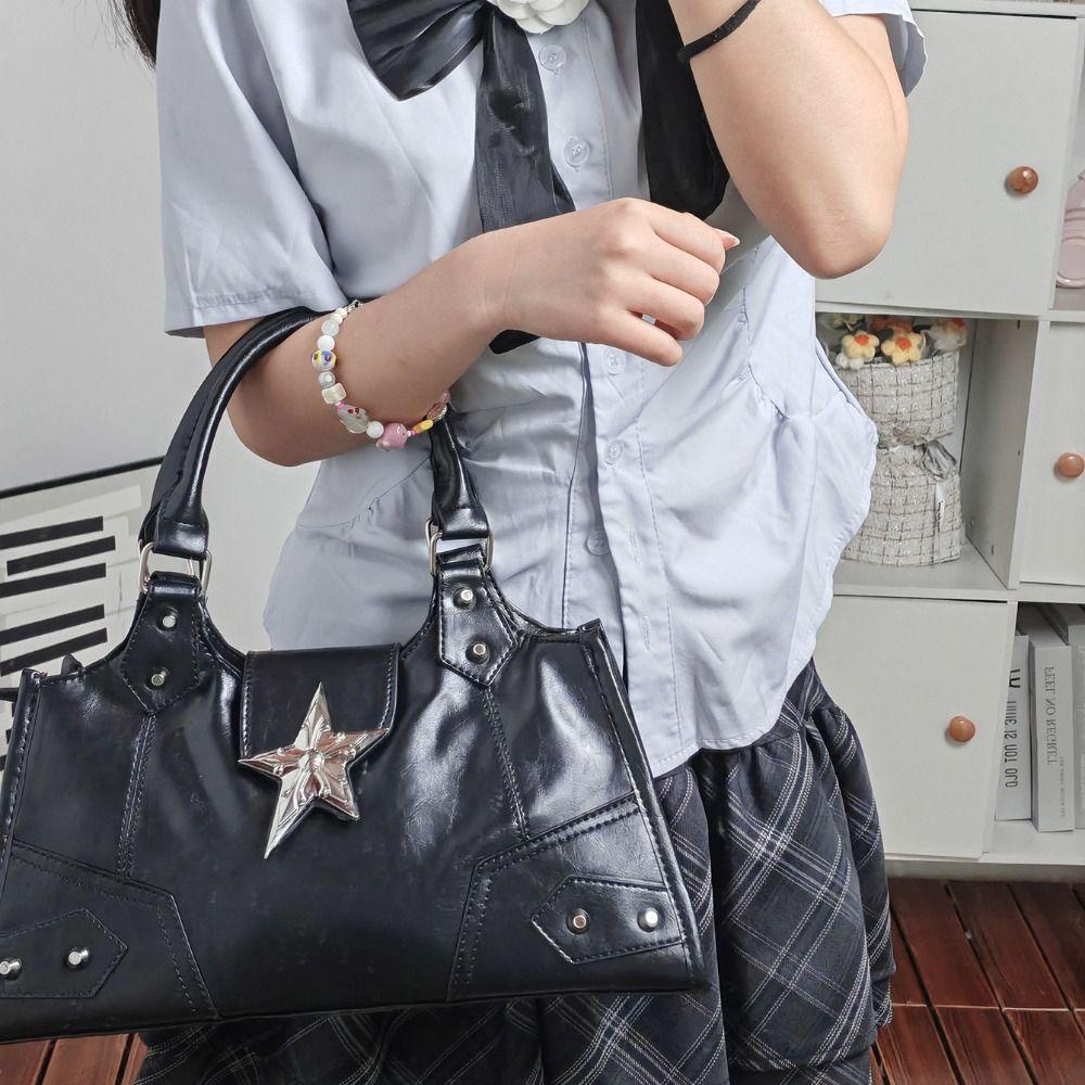 PU Leather Locomotive Style Underarm Bag Large Capacity Y2K Shoulder Bag Girls