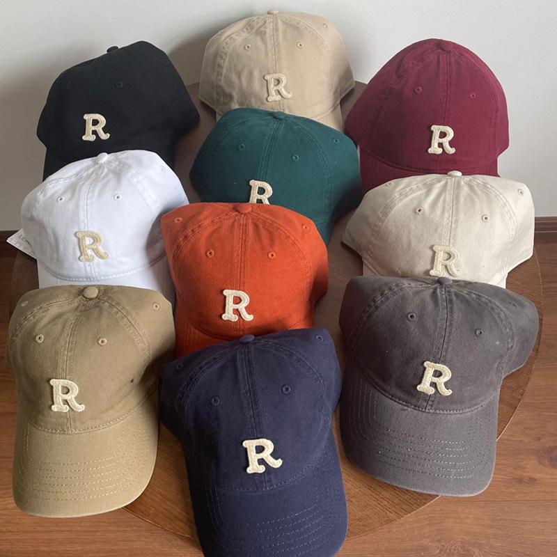 Vintage "R" Letter Embroidery Baseball Cap, Adjustable Cotton Dad Hat for Men & Women