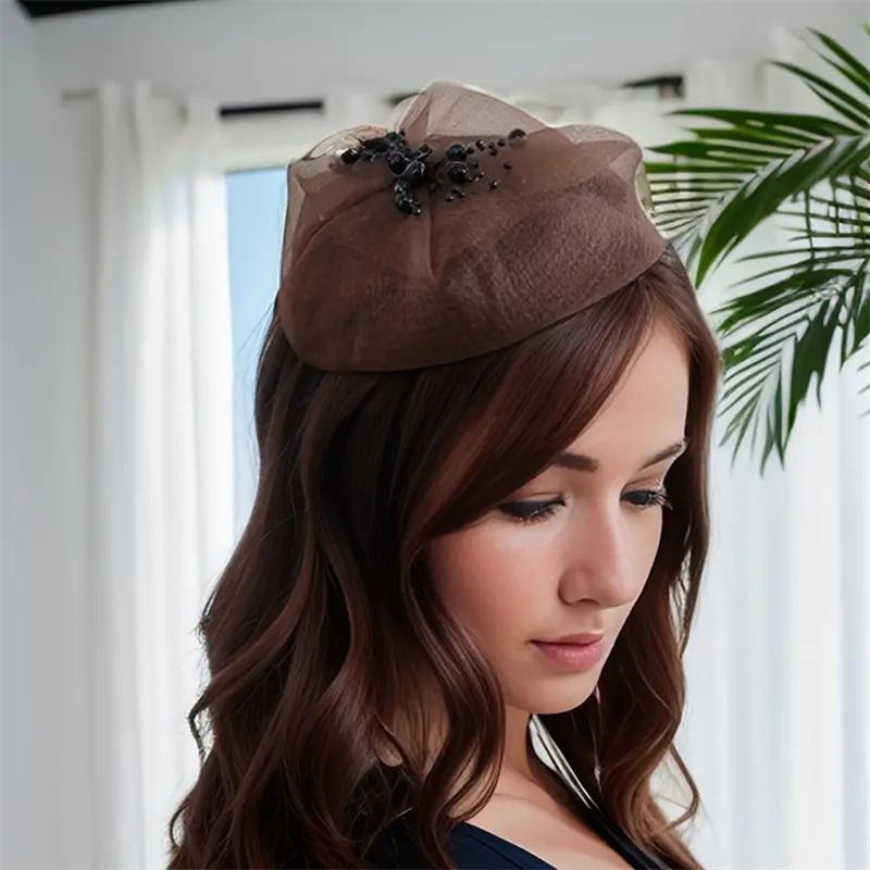 Dámská módní čepice turban z korálků Elegantní pokrývka hlavy večeře na čajový dýchánek