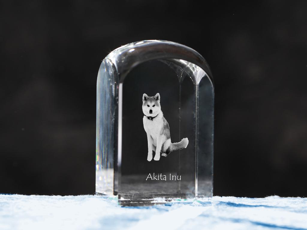 Akita, Akita Inu - crystal cube with a photo, photo of a dog in crystal, cubic paperweight from Art-Dog brand