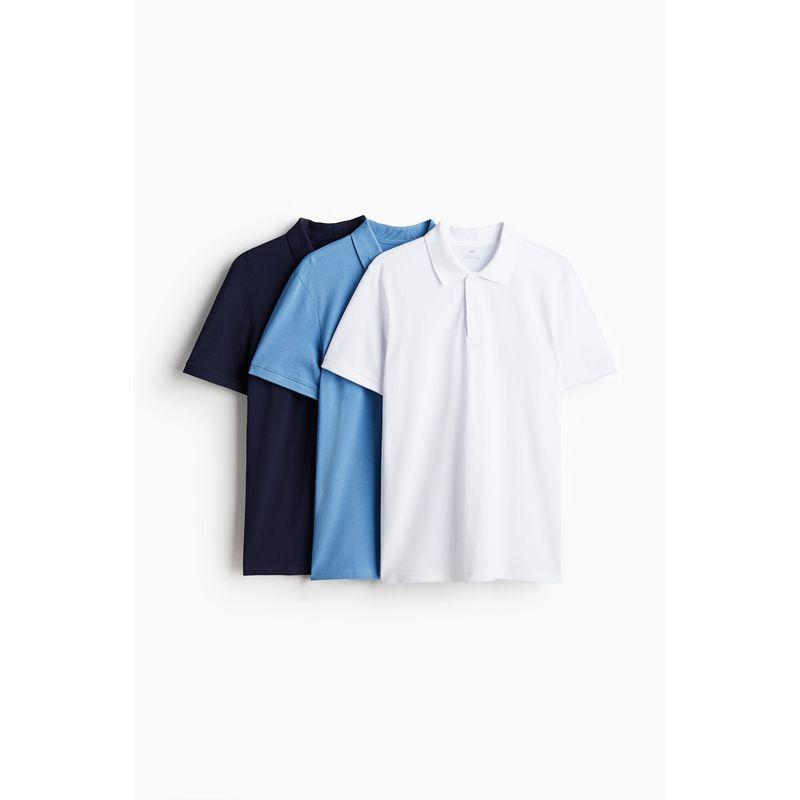 

HM Men s Pearl Cotton Polo Shirt 3-Piece Autumn Business Stylish Good Texture Work Clothing Short Sleeve Tops 1216809 White/light blue 170/92A