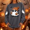 Dame Pullover Sweatshirt Hals Langærmet Løstsiddende Afslappet Farvet Top