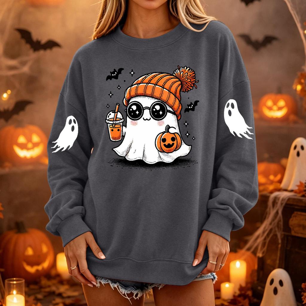 Dame Pullover Sweatshirt Hals Langærmet Løstsiddende Afslappet Farvet Top