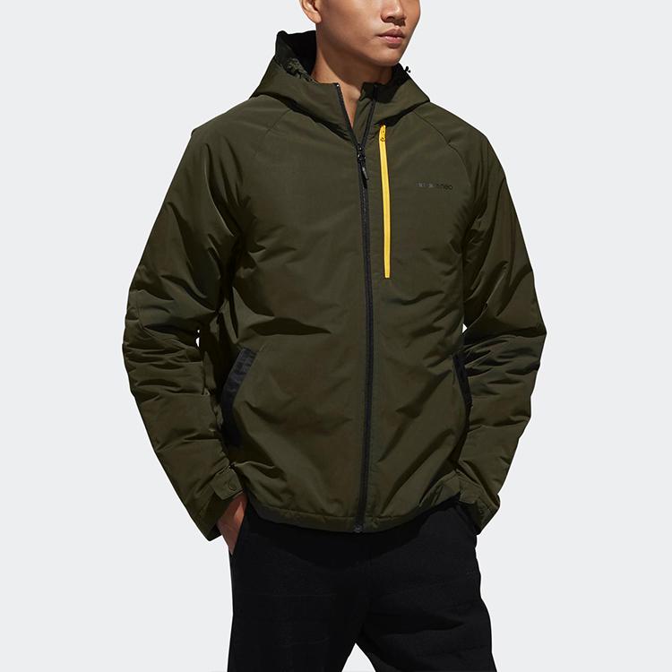 Adidas Neo Cushioned Sports Hooded Jacket Men Outerwear Military-Green DW8151