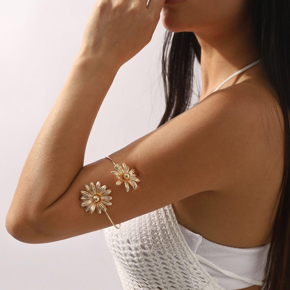 Adjustable Flower Armband Arm Chain Leaf Circle Upper Arm Bracelet Opening Cuff Bracelets  Girls