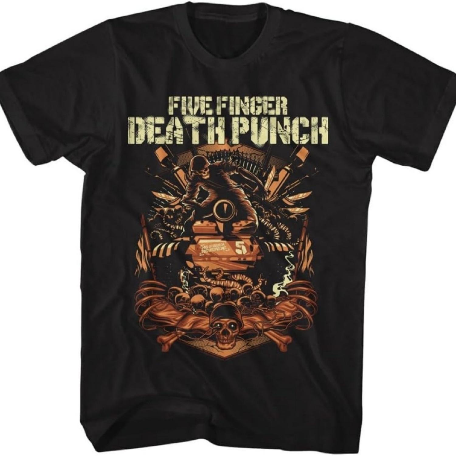 

American Classics Five Finger Death Punch Skull & Tank Mens Short Sleeve T Shirt Heavy Metal Graphic Tees XXXXXL чорний