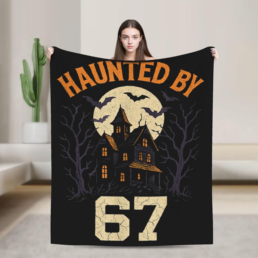 67 Meme Halloween Haunted Spooky Warm Blanket Camping Plush Throw Blanket Living Room Flannel Bedspread Sofa Bed Cover
