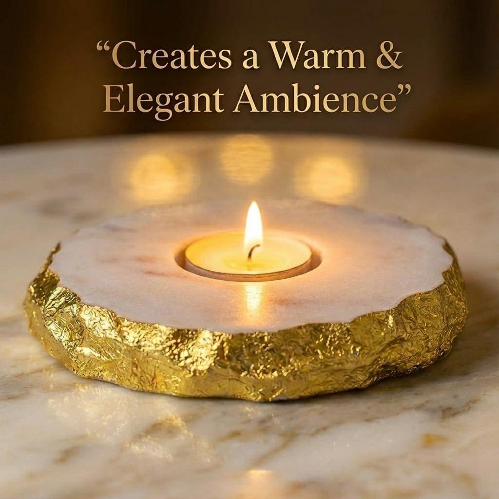 Golden foil Marble Tea Light Holder/Luxury Candle Holder for Home Decor