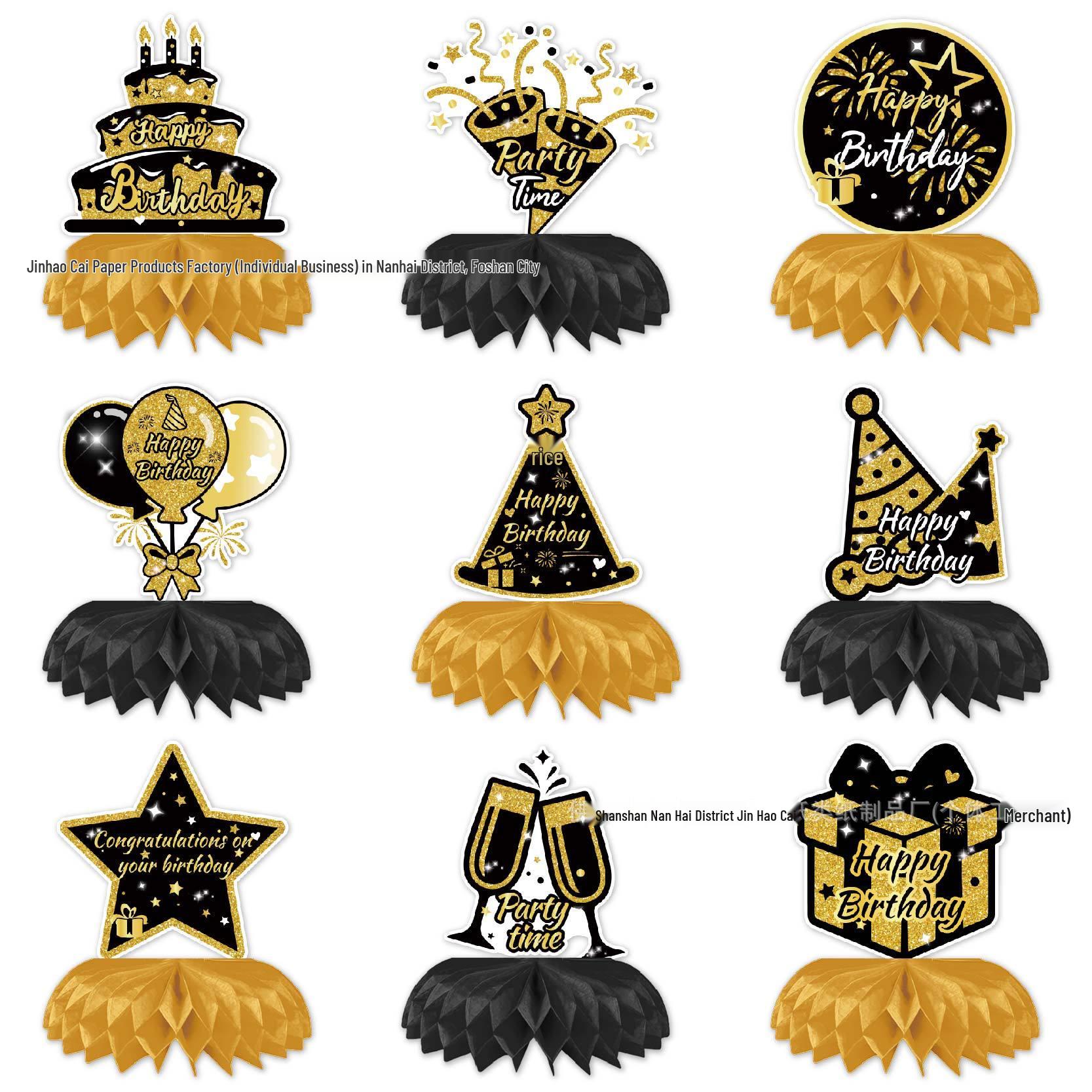 Black & Gold Birthday Honeycomb Table Decorations Set