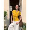 Women's Slim Fit Yellow Off-Shoulder Short Sleeve Tee - Trendy Summer Style
