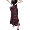 Retro Rose Print High-Waisted Side Slit A-Line Skirt - Women's Spring/Summer 2025 Collection
